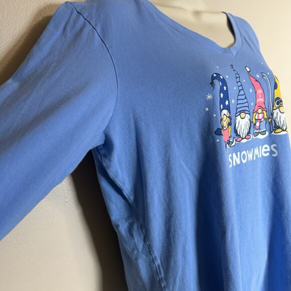 Life is Good Blue Crusher T Size Women’s Large V Neck “Snowmies”, L Slv. EUC - Picture 8 of 10
